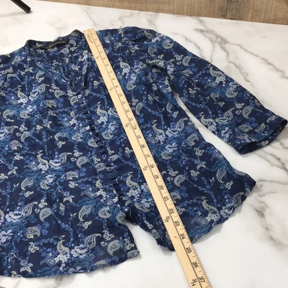 3/$20 Zara Woman Blue Floral Paisley Button Front Shirt Womens Small‎ 3/4 Sleeve - Picture 9 of 10